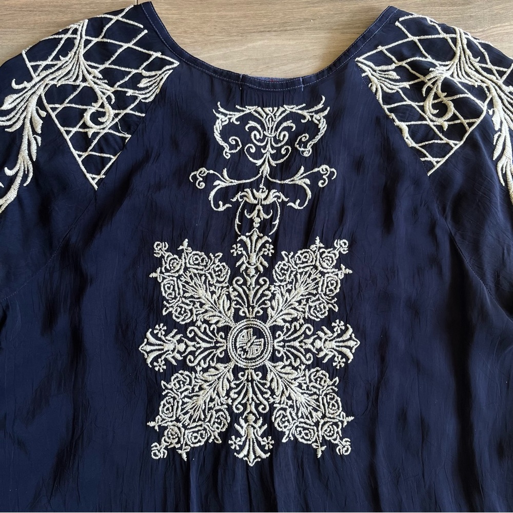 Johnny Was Navy Blue Embroidered Blouse - Picture 8 of 10